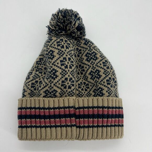 Knitted Beanie Hat Fleece Lined Pom Pom Stretches To Fit Most Snowflake Pattern - Picture 3 of 5